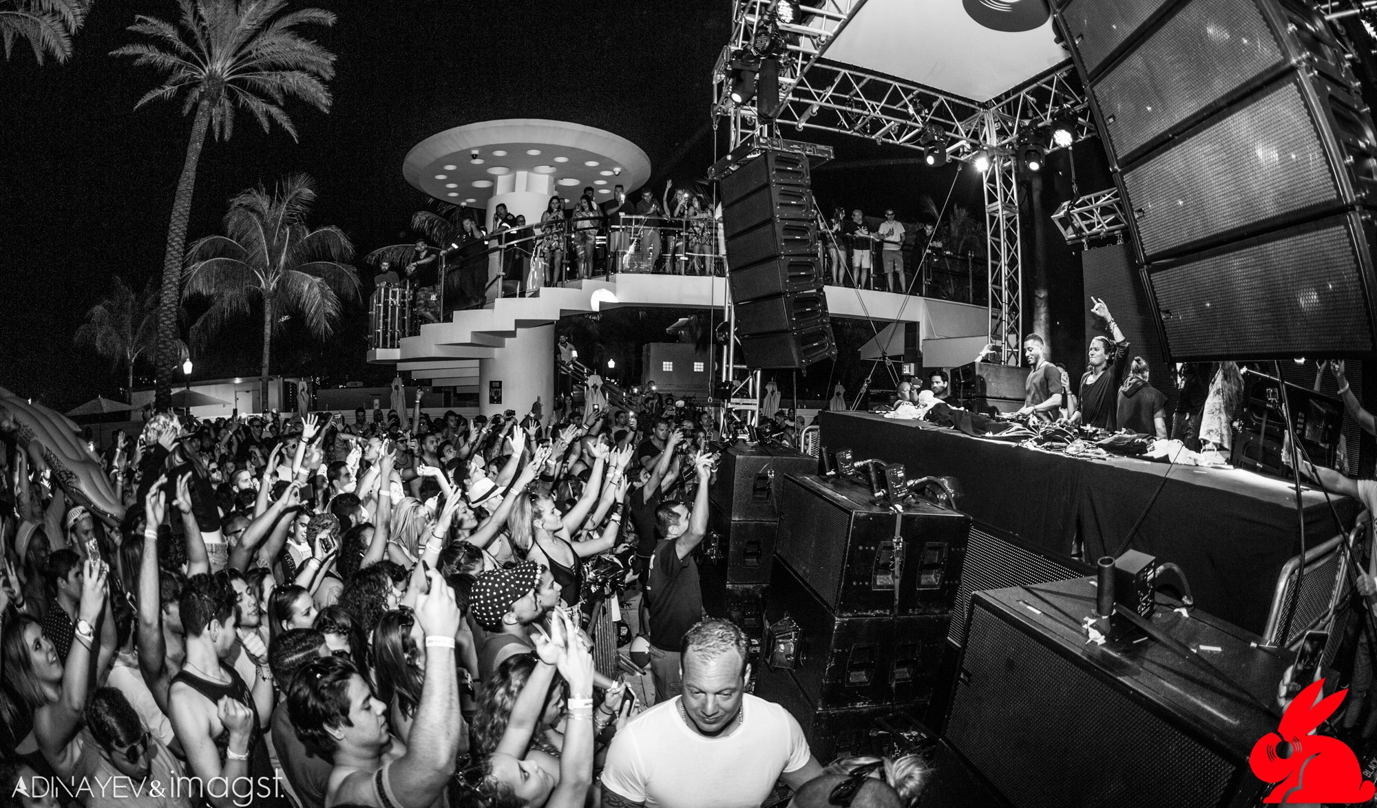 Crowd filming the WE ARE RED RABBIT stage during a Mad Decent set