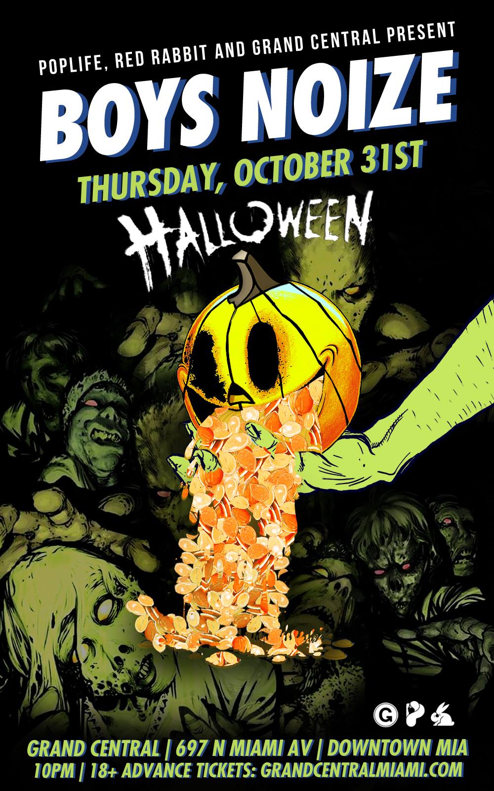 Boys Noize Halloween flyer at Grand Central presented by Red Rabbit