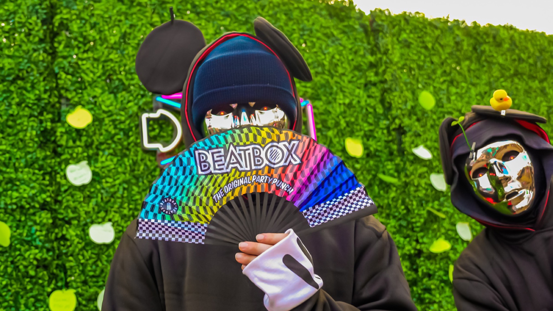 BeatBox chrome-mask crew flashing the Original Party Punch fan