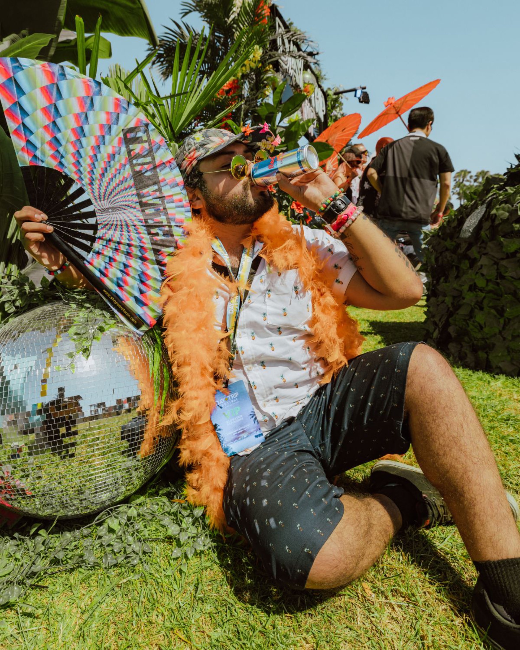 Day Trip VIP &mdash; disco balls and serotonin fans on the lawn