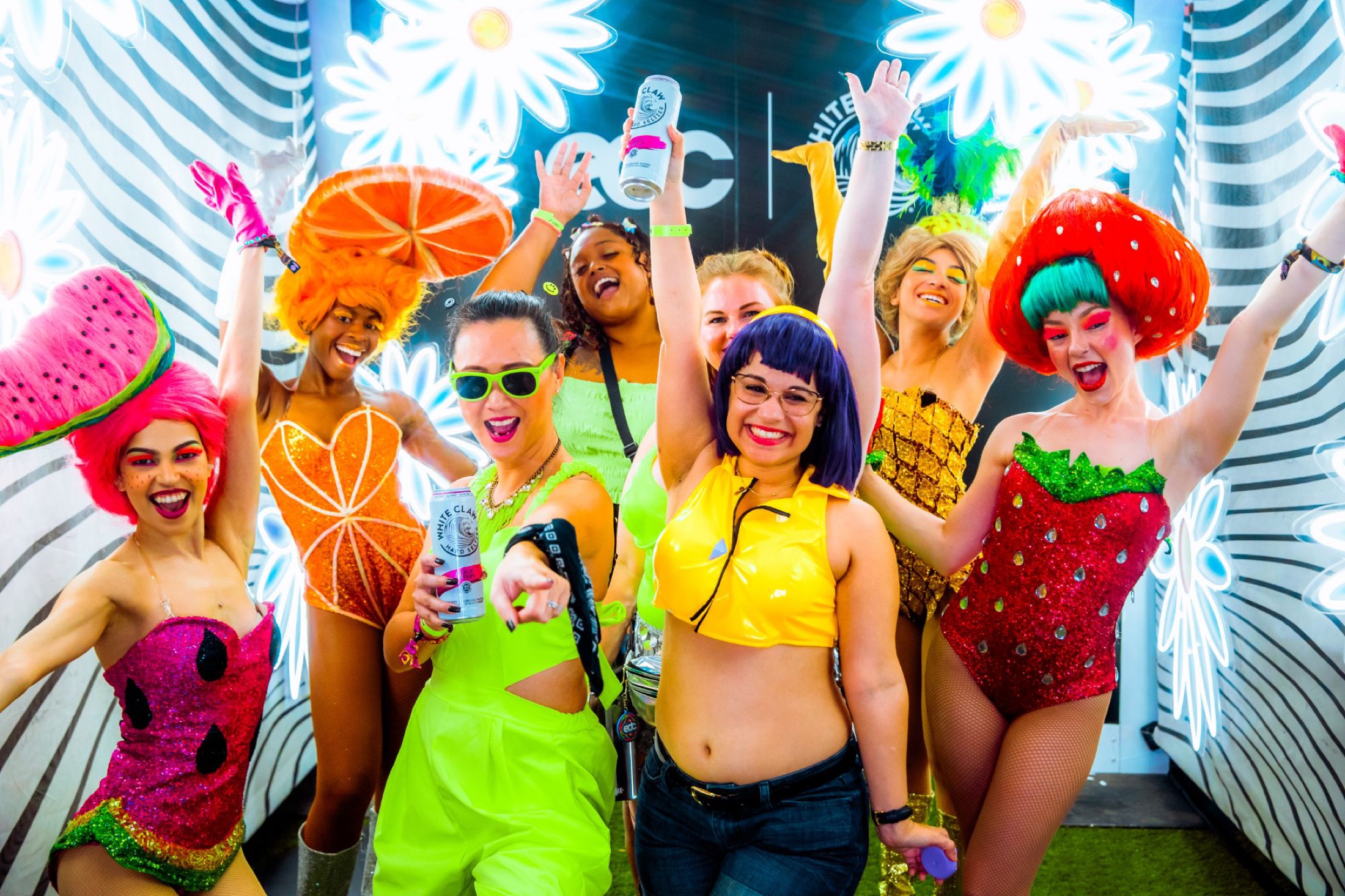 White Claw fruit-costume crew at the EDC activation