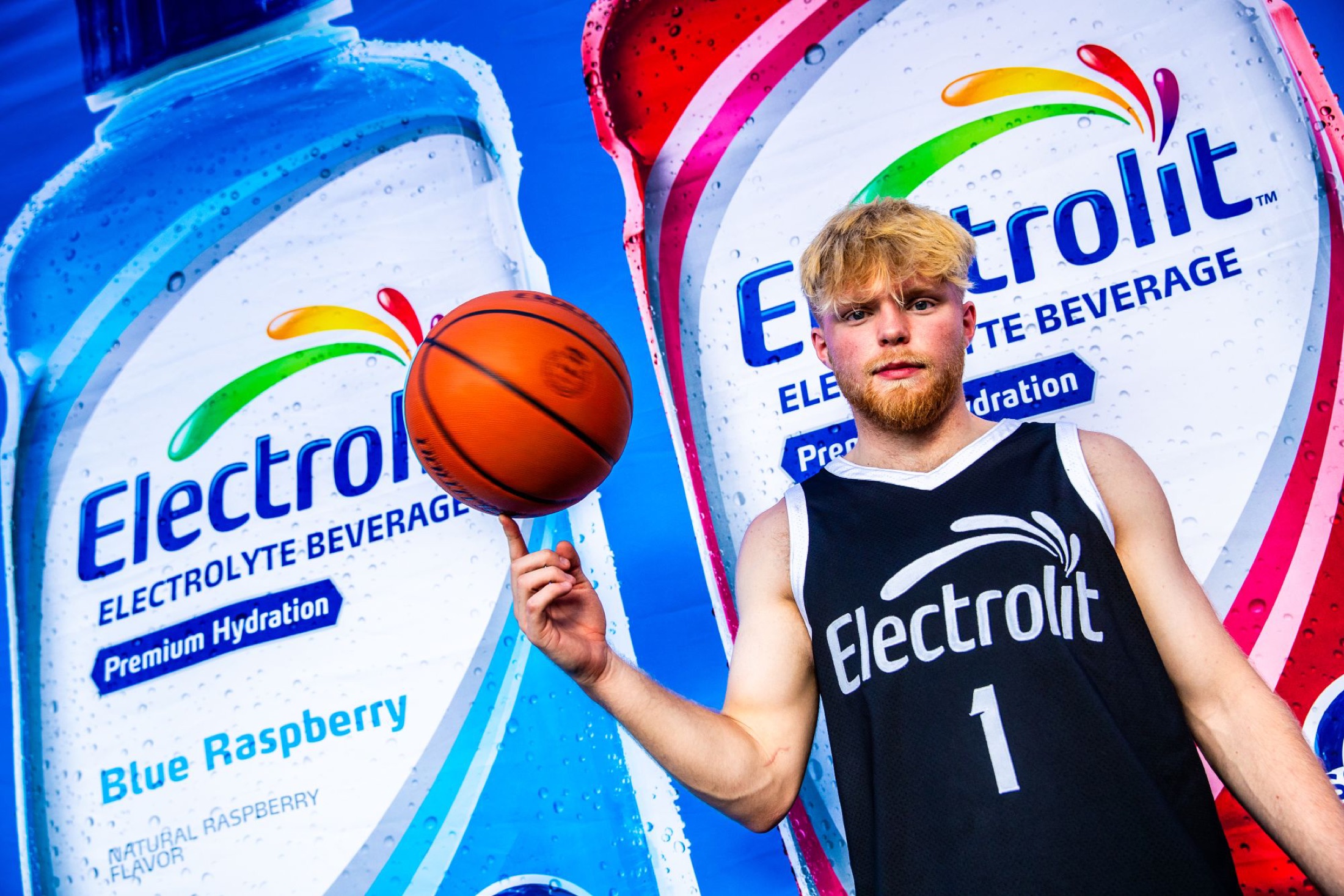 Electrolit hooper spinning the ball at the brand activation