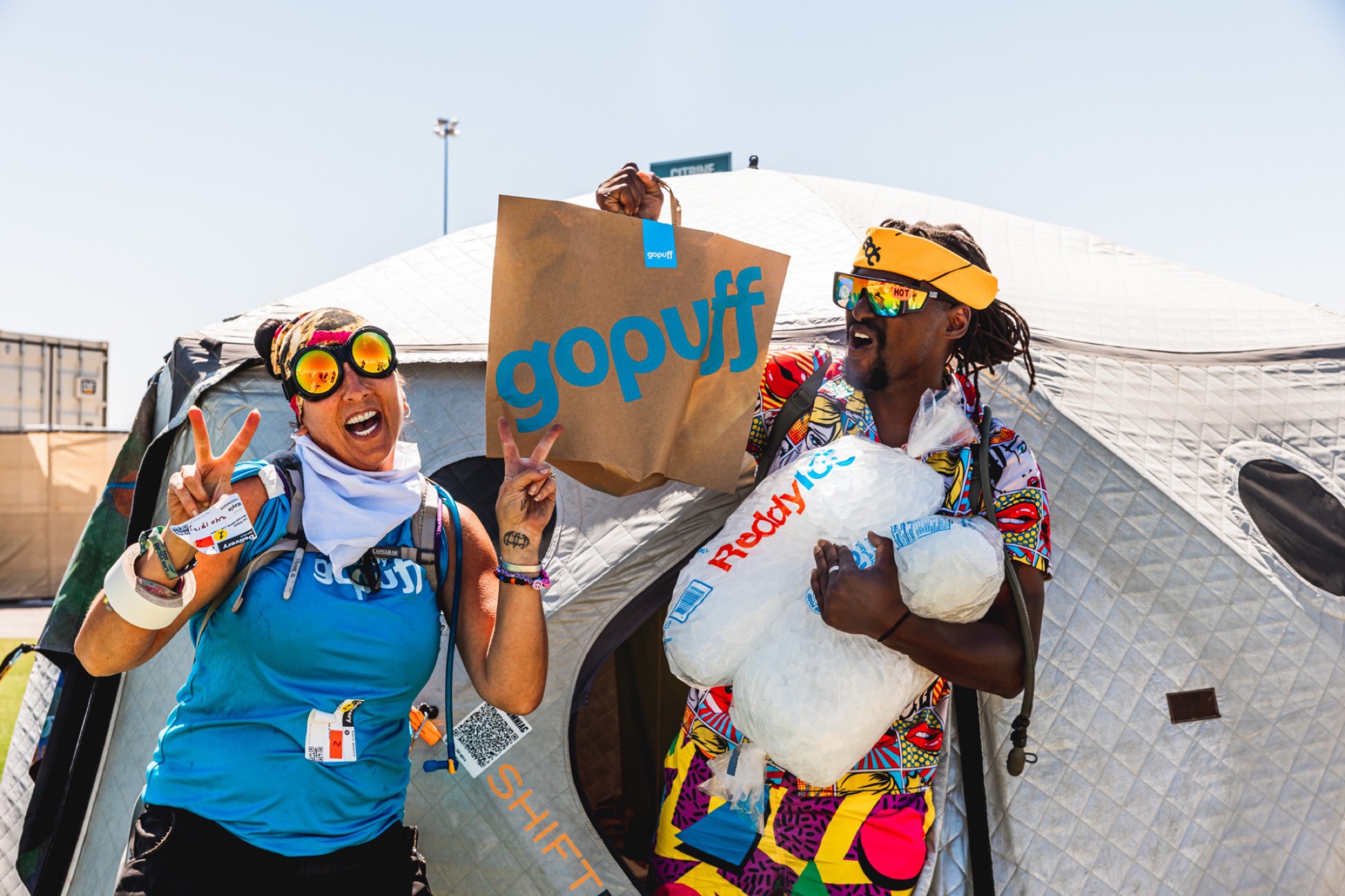 GoPuff ice delivery crew at the campground
