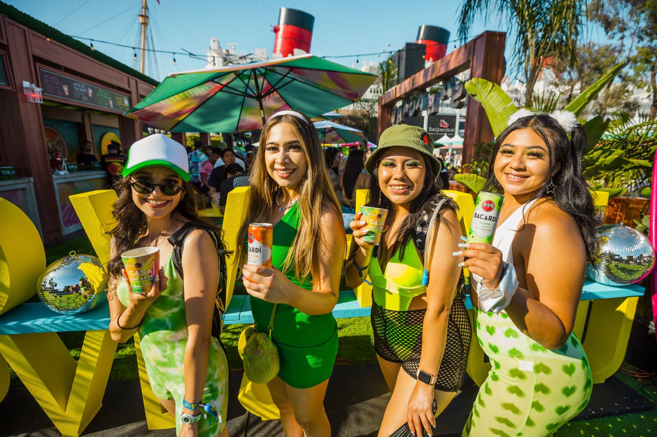 Casa Bacard&iacute; crew in green at the Queen Mary activation